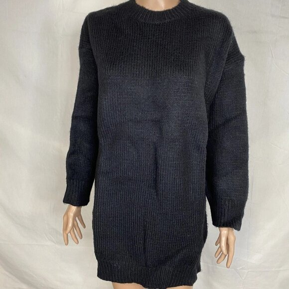 NEW NASTY GAL Ribbed Knit Crew Neck Sweater Dress Black 8